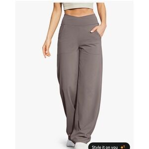 G4free Yoga Pants Women Wide Leg High Waist Lounge Pants Taupe L